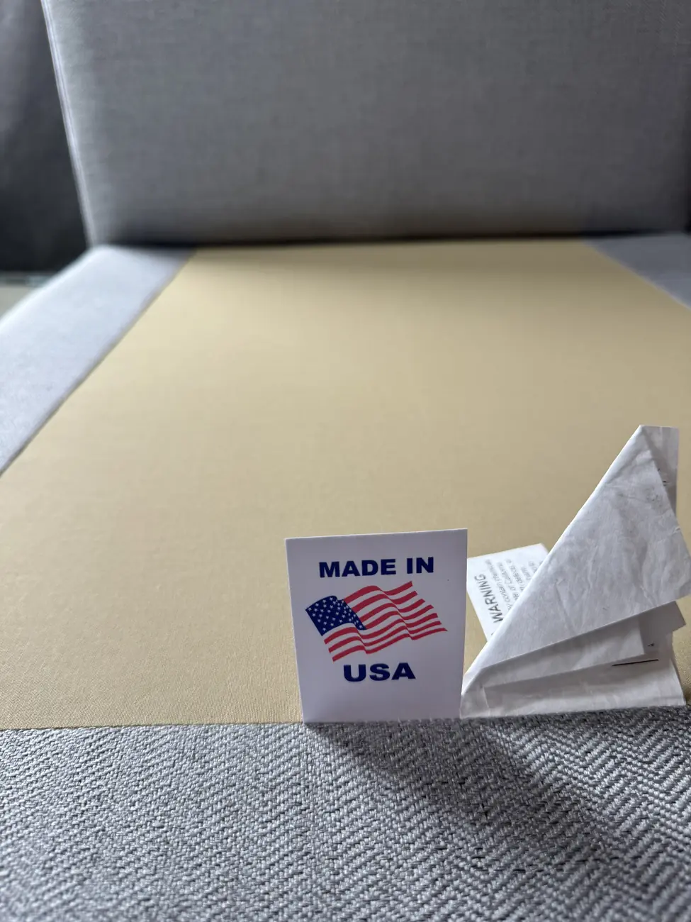 Made in USA label inside the DreamSofa Landon frame