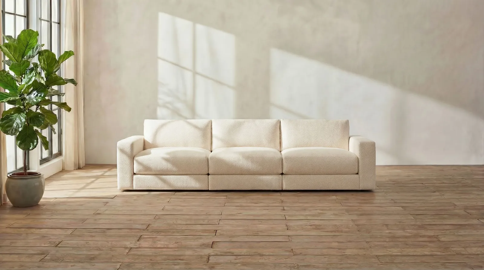 DreamSofa Landon Modular 3-Seater Sofa in Catalina Ivory fabric in a styled living room