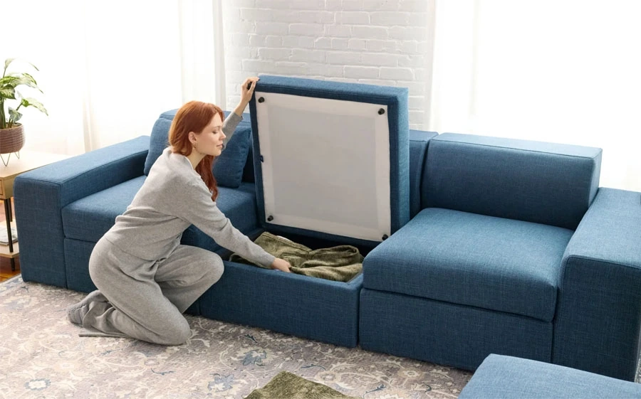 Cozey Sectional with Storage in Midnight Blue color