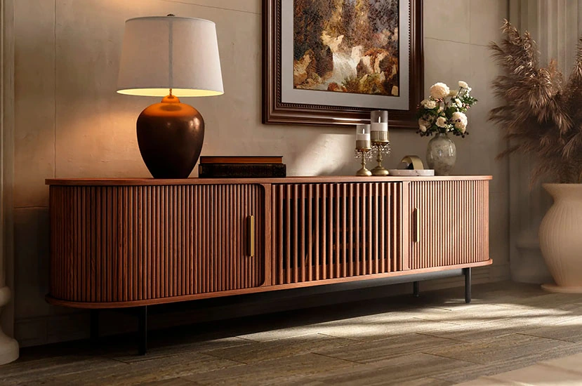 Mid-Century Modern Tambour Door TV Stand