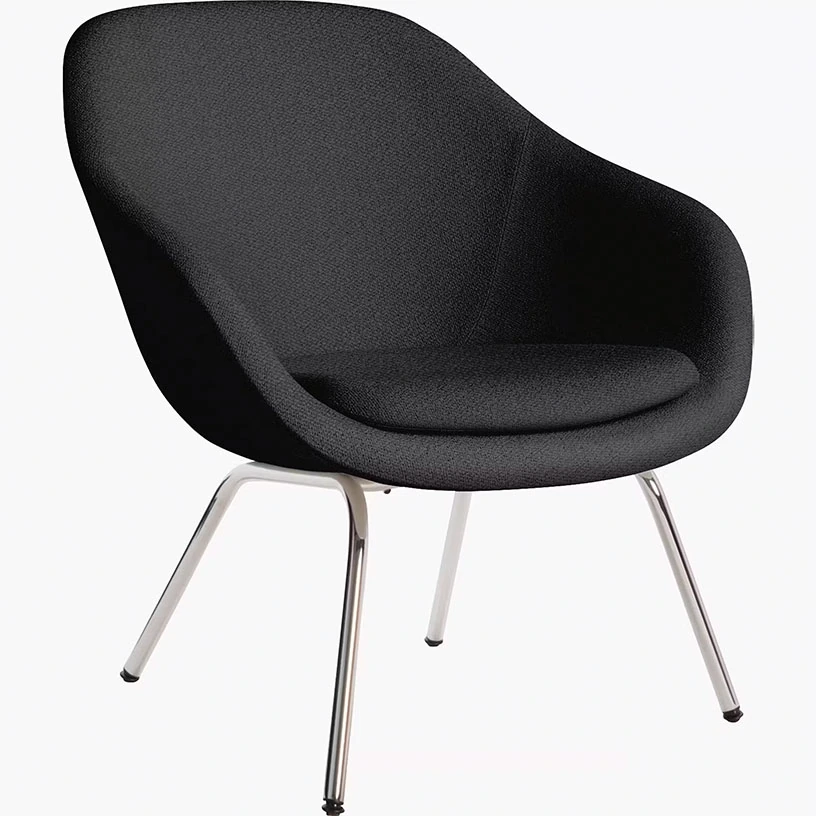Black soft armchair with silver legs