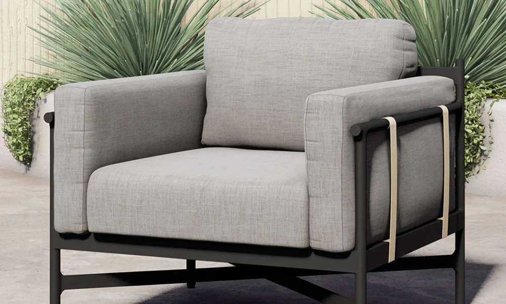 Black aluminum frame Outdoor Chair with gray cushions