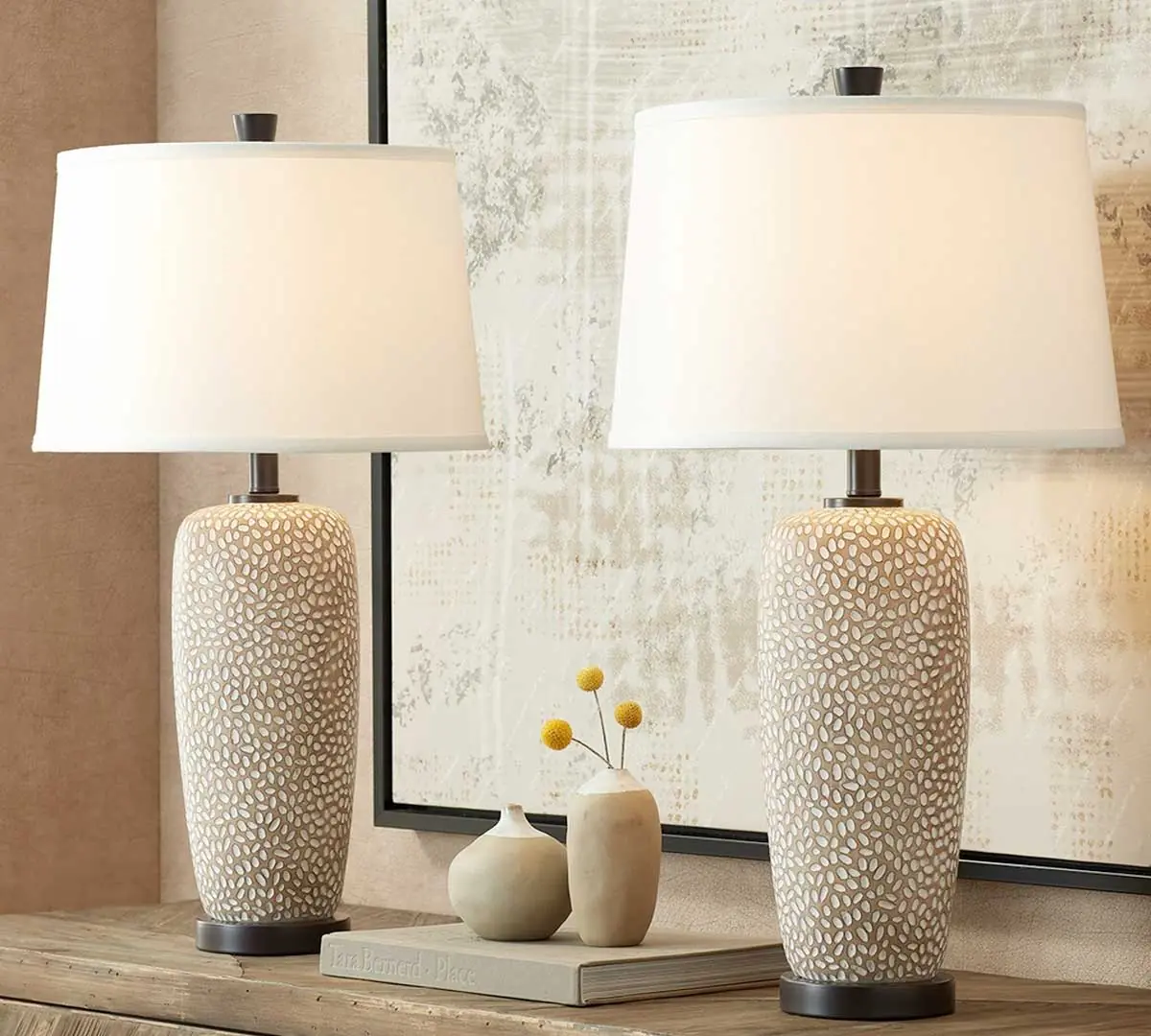 Anna Beige Pebbled Coastal Modern Table Lamps