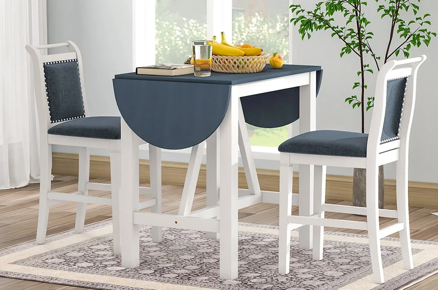 Drop Leaf Dining Table Set with 2 Upholstered Dining Chairs