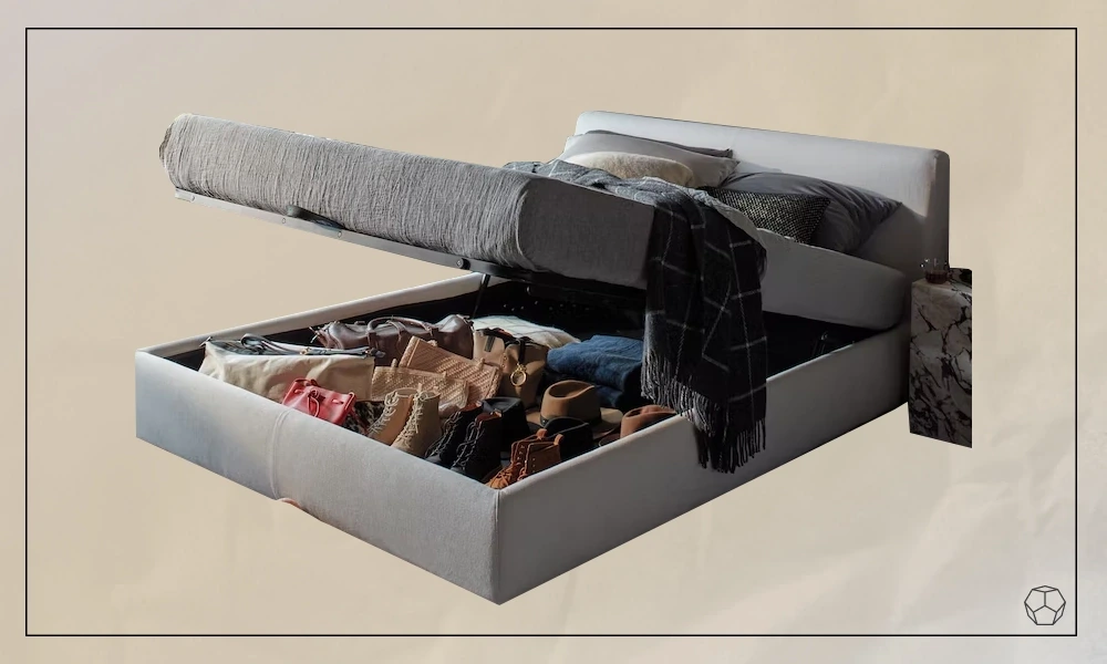 Grey Storage Bed with a gas lift system for the mattress
