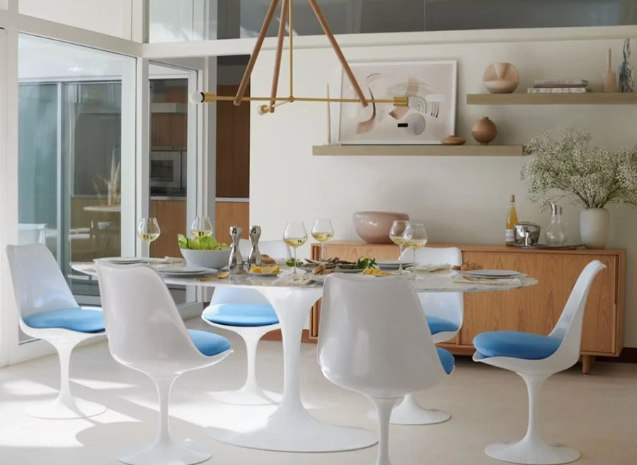 White Tulip Table with white chairs