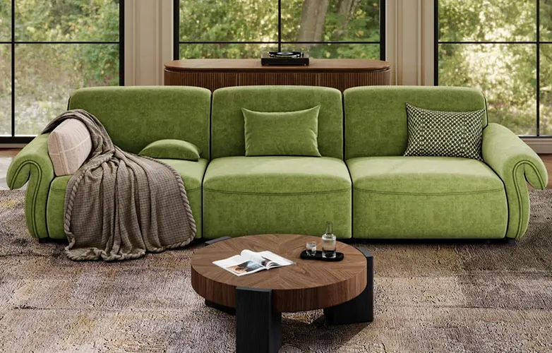 Vintage Green Large Modular Fabric Sofa