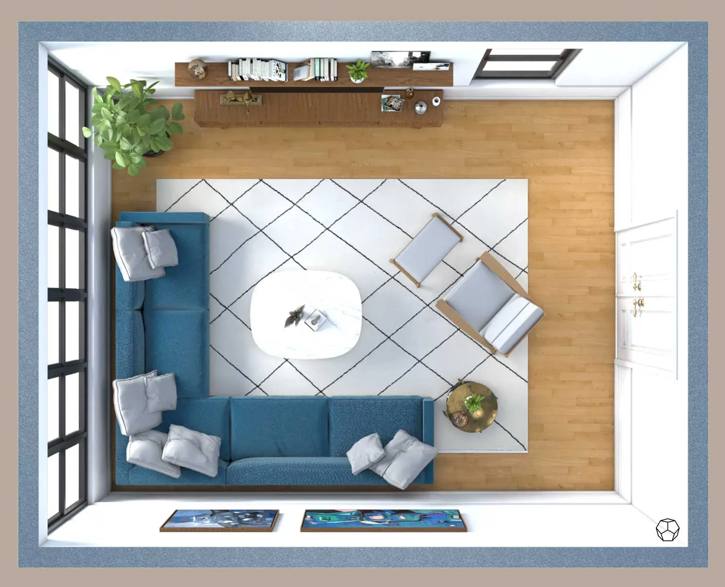 L-shaped sofa in front of a window