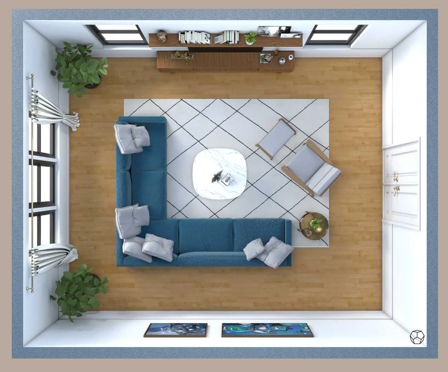 L-Shaped Sofa in the Center of a Living Room