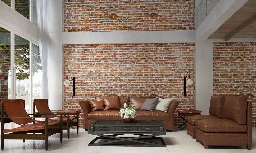 Exposed Brickwork works and Leather Sofa