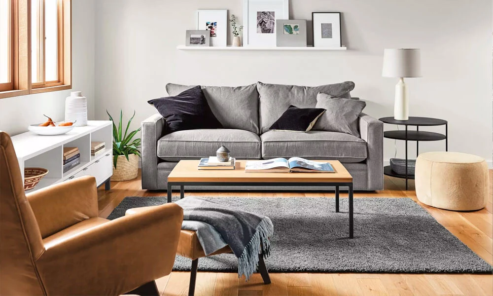 Boden chair and mid century modern coffee table