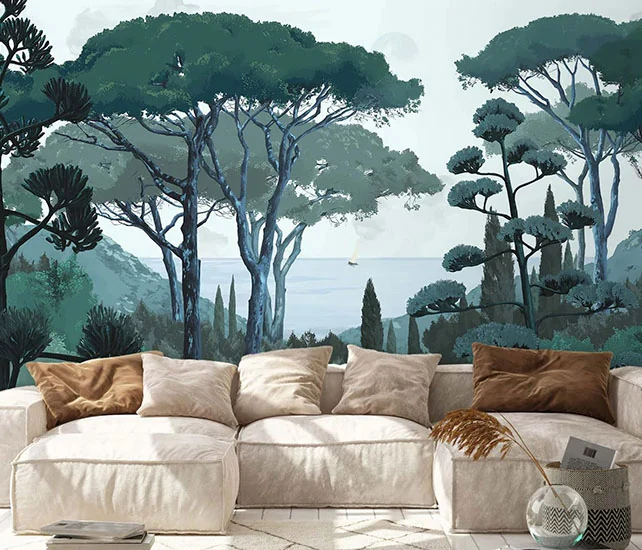 Wall mural on the back of sofa