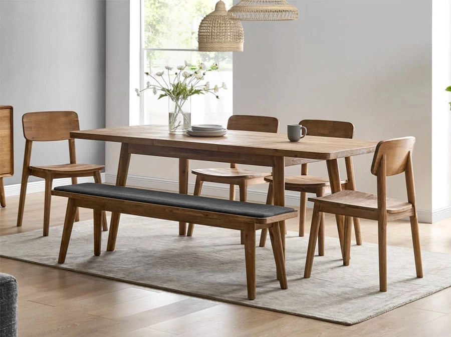 Seb Extendable Dining Table with chairs and bench