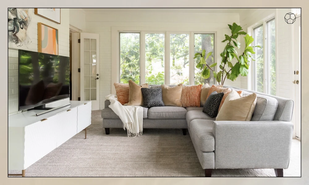 Gray sofa warm colors