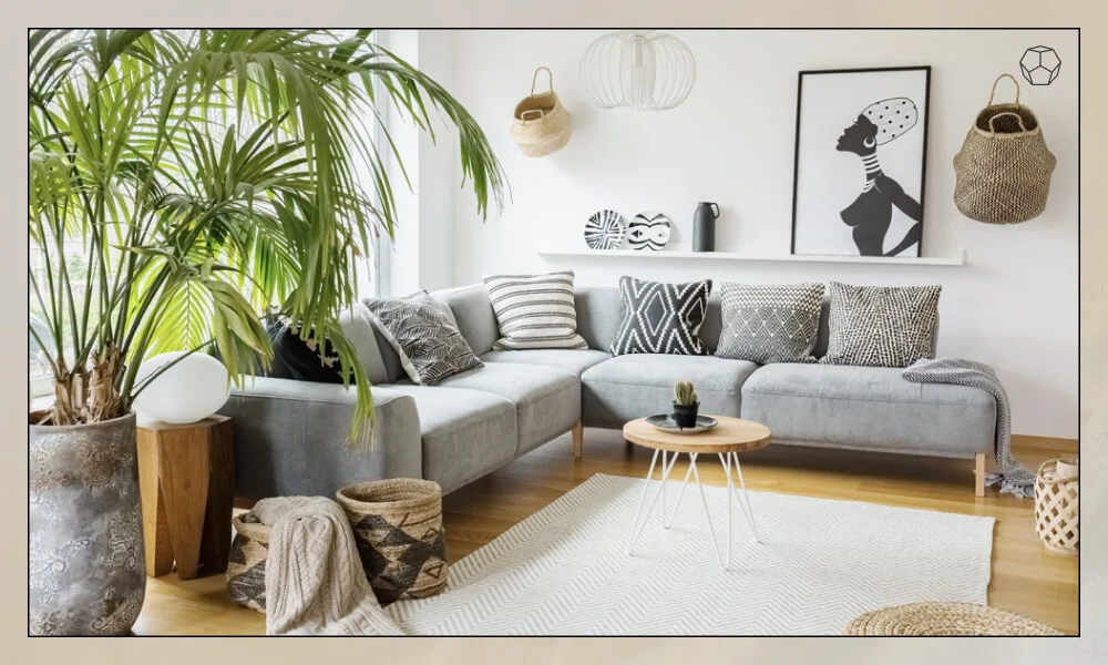 Gray sofa plants