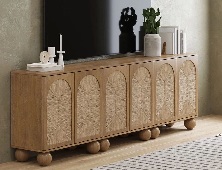 Seagrass Arched TV Console Credenza Light Brown