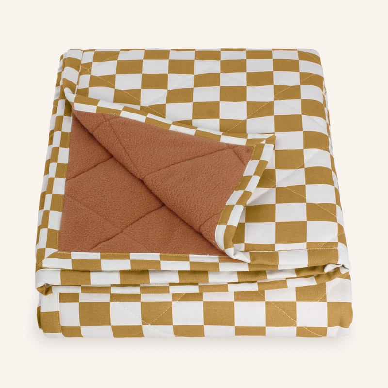Molly Mutt Sleepyhead organic cotton canvas pet blanket in ochre check