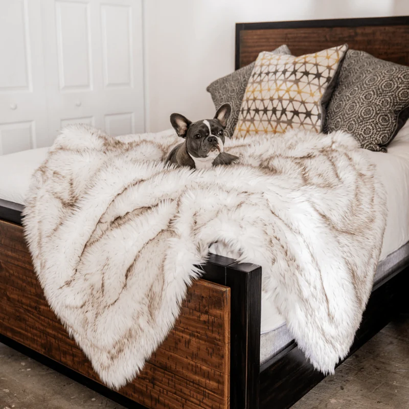Paw.com PupProtector waterproof throw blanket in white with brown accents