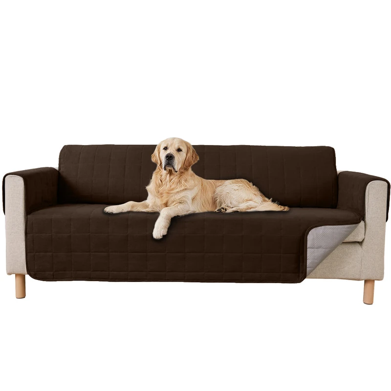Gorilla Grip non-slip waterproof couch cover in brown quilted microsuede