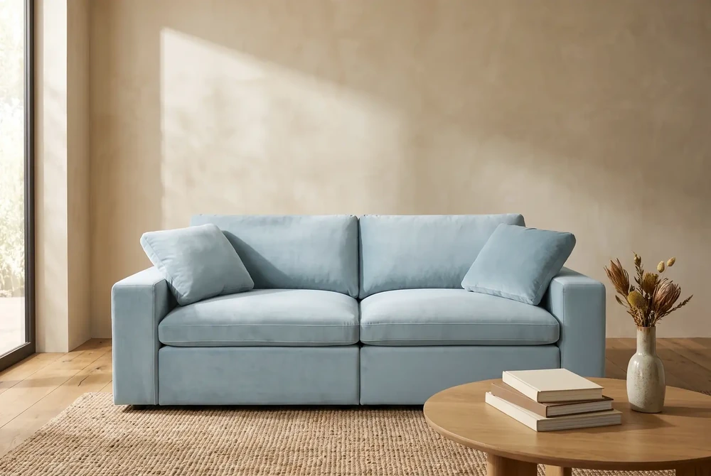 7th Avenue two-seat lounger loveseat in French Blue premium performance velvet