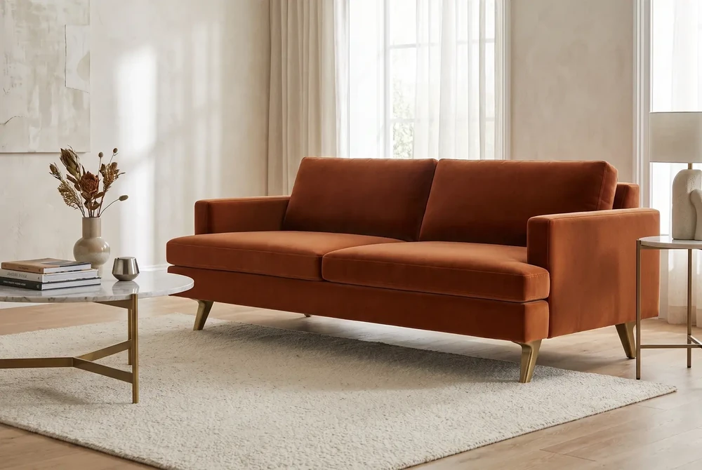 Albany Park Lido 75-inch sofa in Rust Performance Velvet