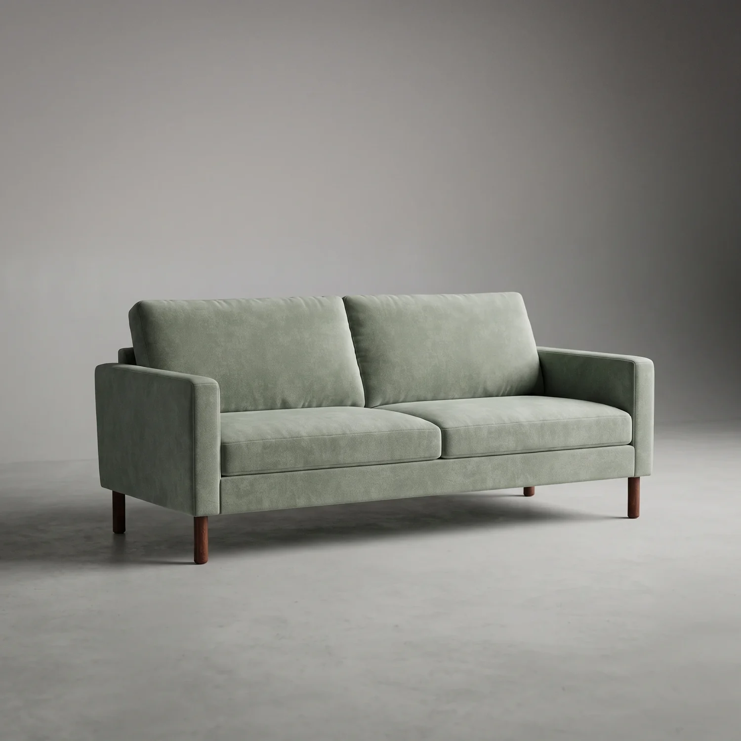 BenchMade Modern Laguna sofa in Becket Fern, a heathered sage Luxe Velvet, shot against a plain studio backdrop