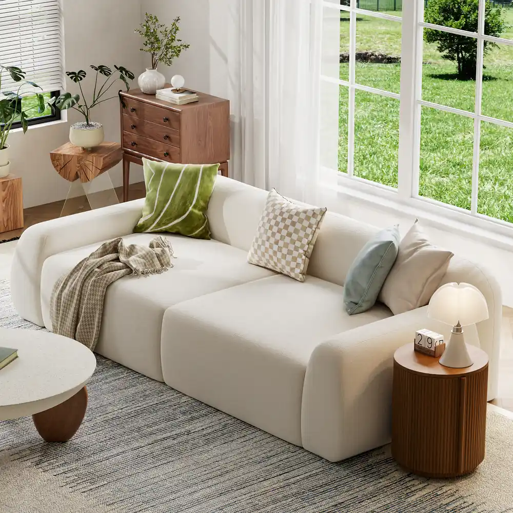 Homary 100-inch three-seater deep seat sofa in white performance velvet