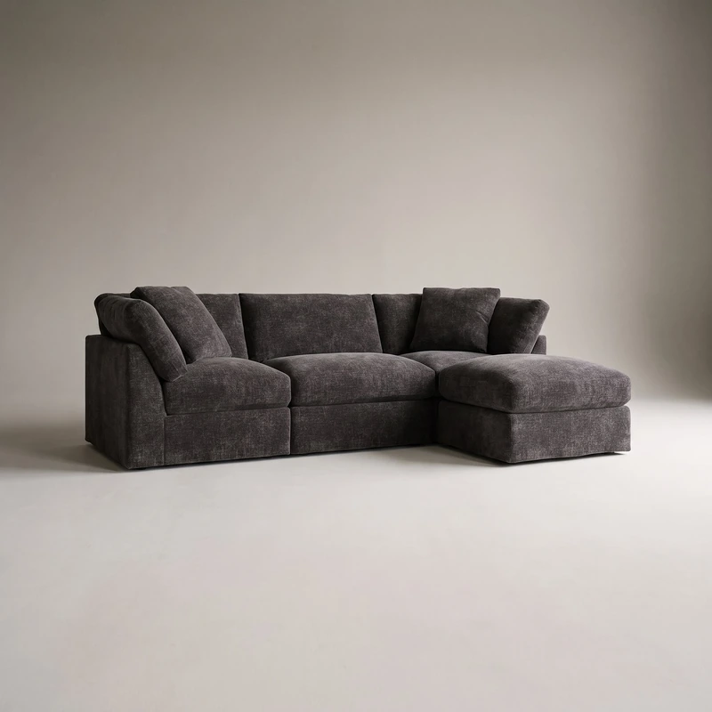 Sundays Get Together modular sectional with ottoman in charcoal, studio shot