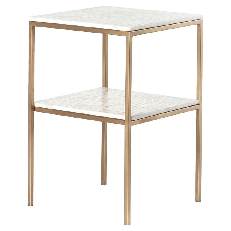 Dolly Modern Classic Tier Gold Frame White Marble Shelves Nightstand