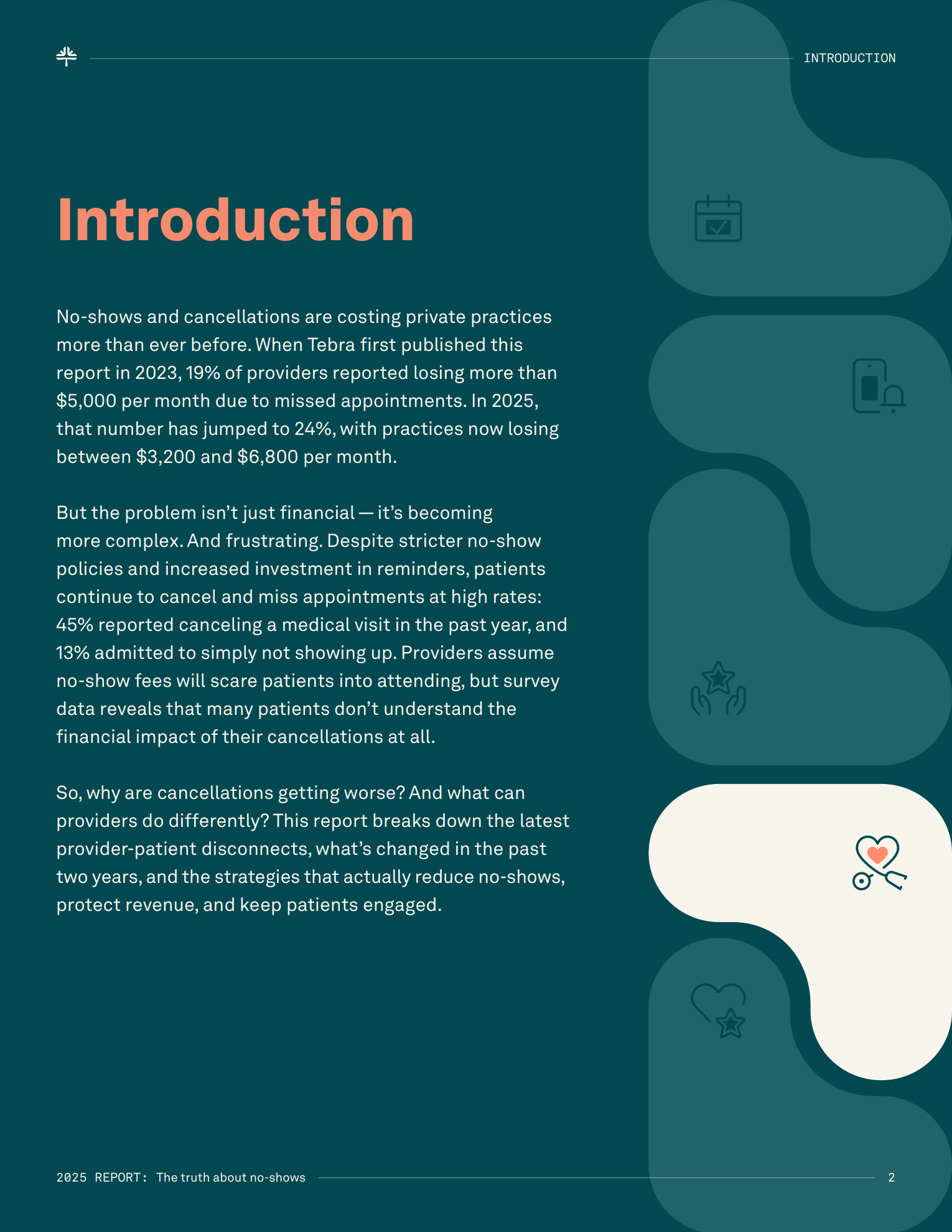 Introduction page from Tebra report The Truth About No-Shows