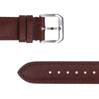 Top-down view of the HMS watch strap, showcasing the premium leather grain, precise stitching, and seamless integration with the case, demonstrating perfection in every creation