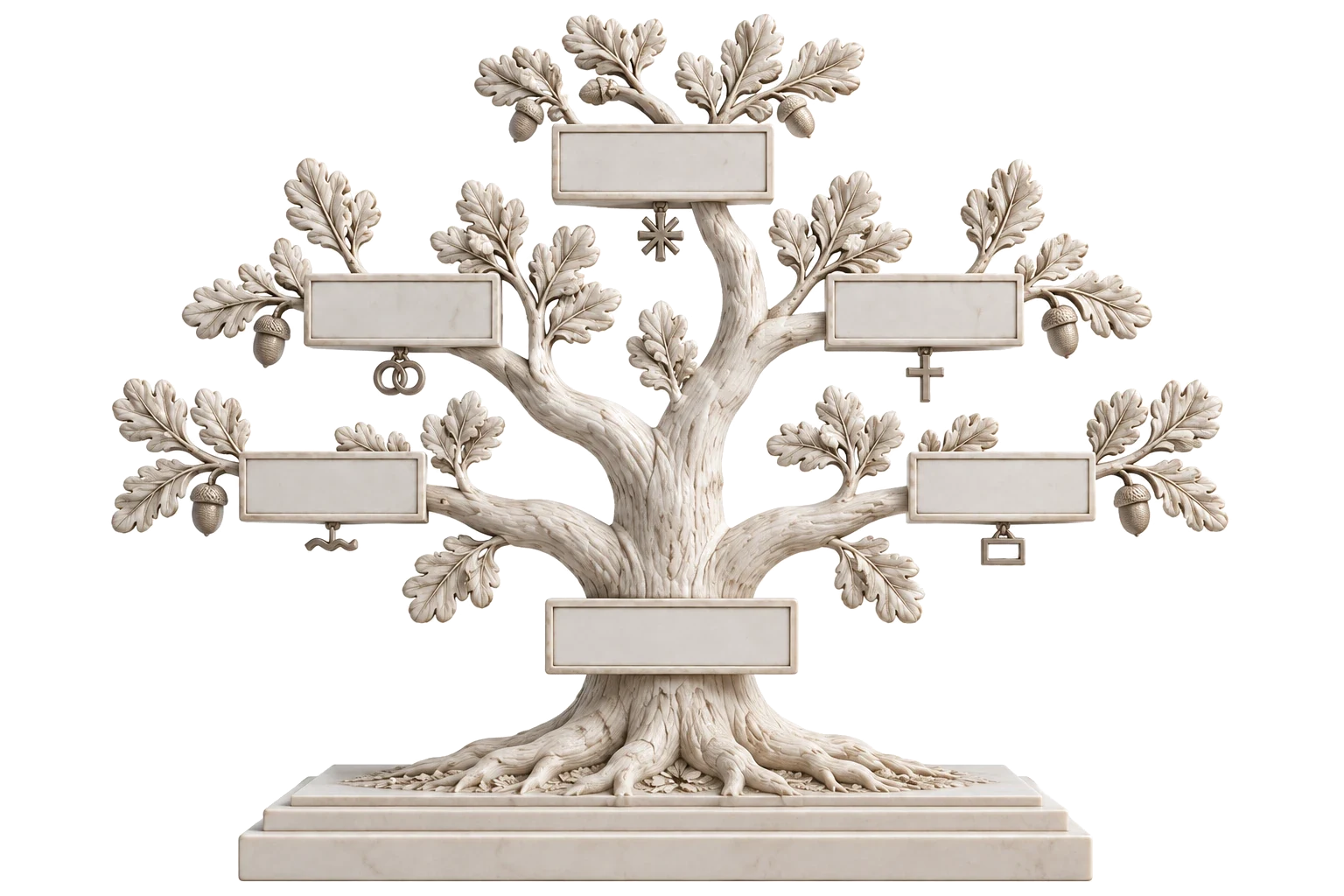 Carved oak family tree with name plaques