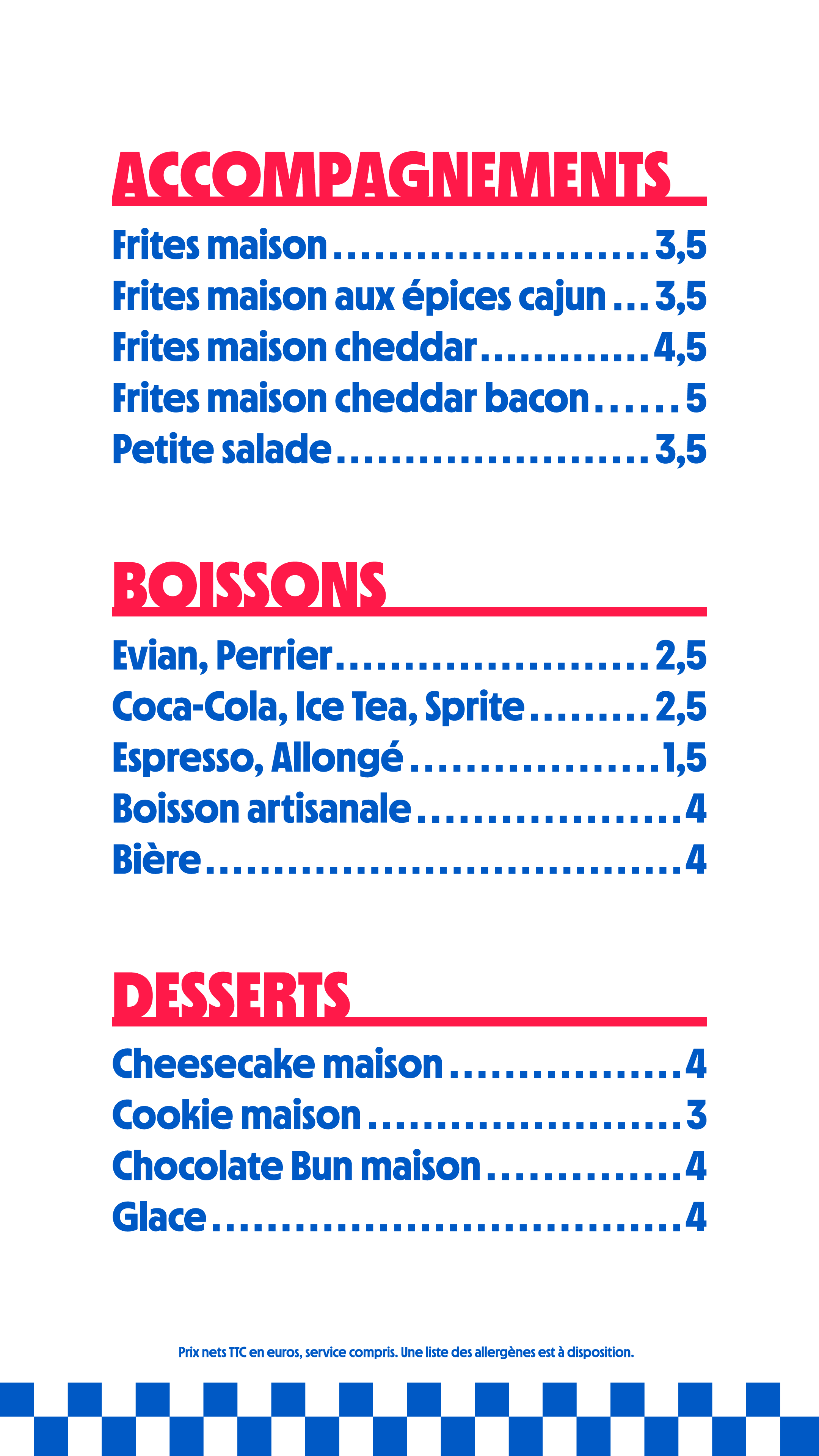 Menu accompagnements, boissons et desserts Back Bay Nantes