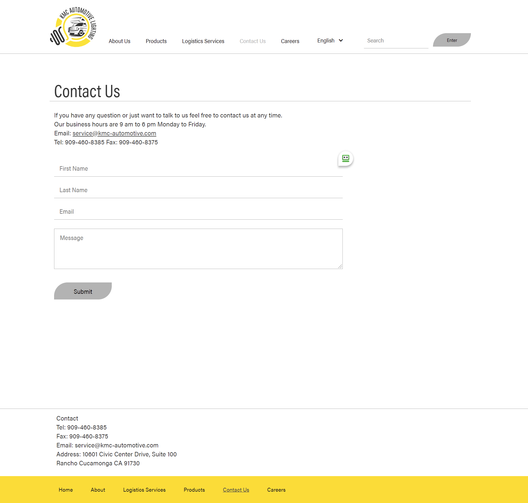 KMC Automotive Lighting Website Contact Us Page