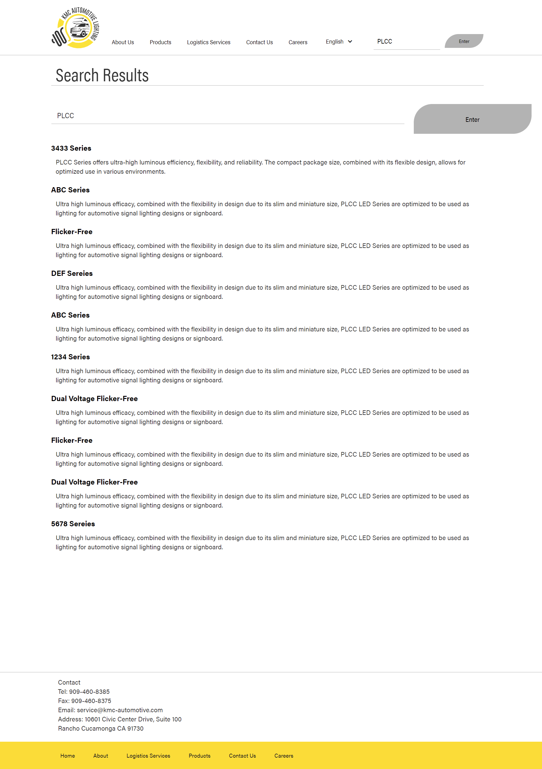 KMC Automotive Lighting Website Search Page