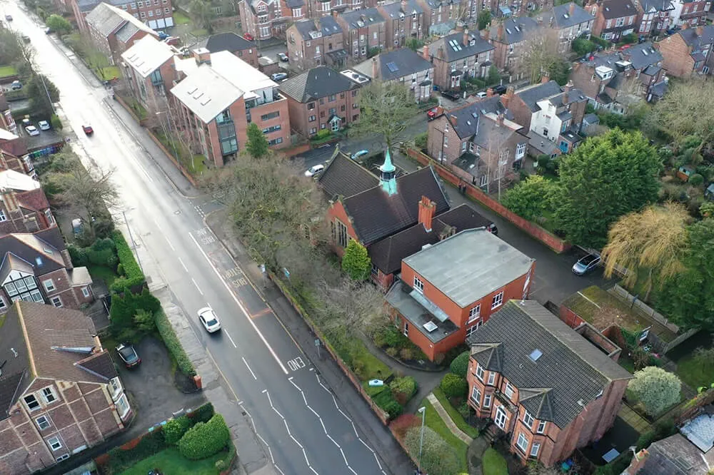 Aerial view of the Ivy Church Cheadle Hulme site
