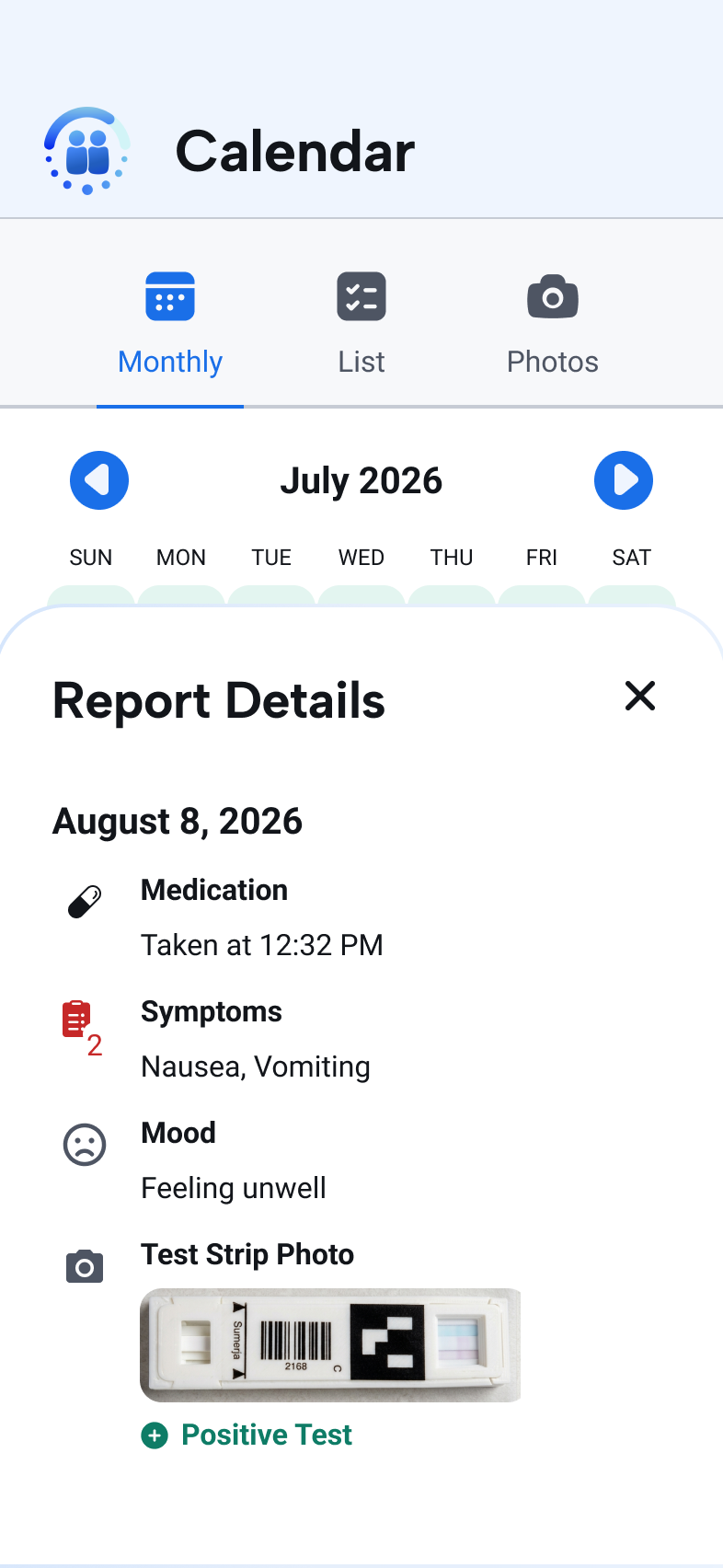Monthly calendar view highlighting reporting status and gaps that can be repaired.