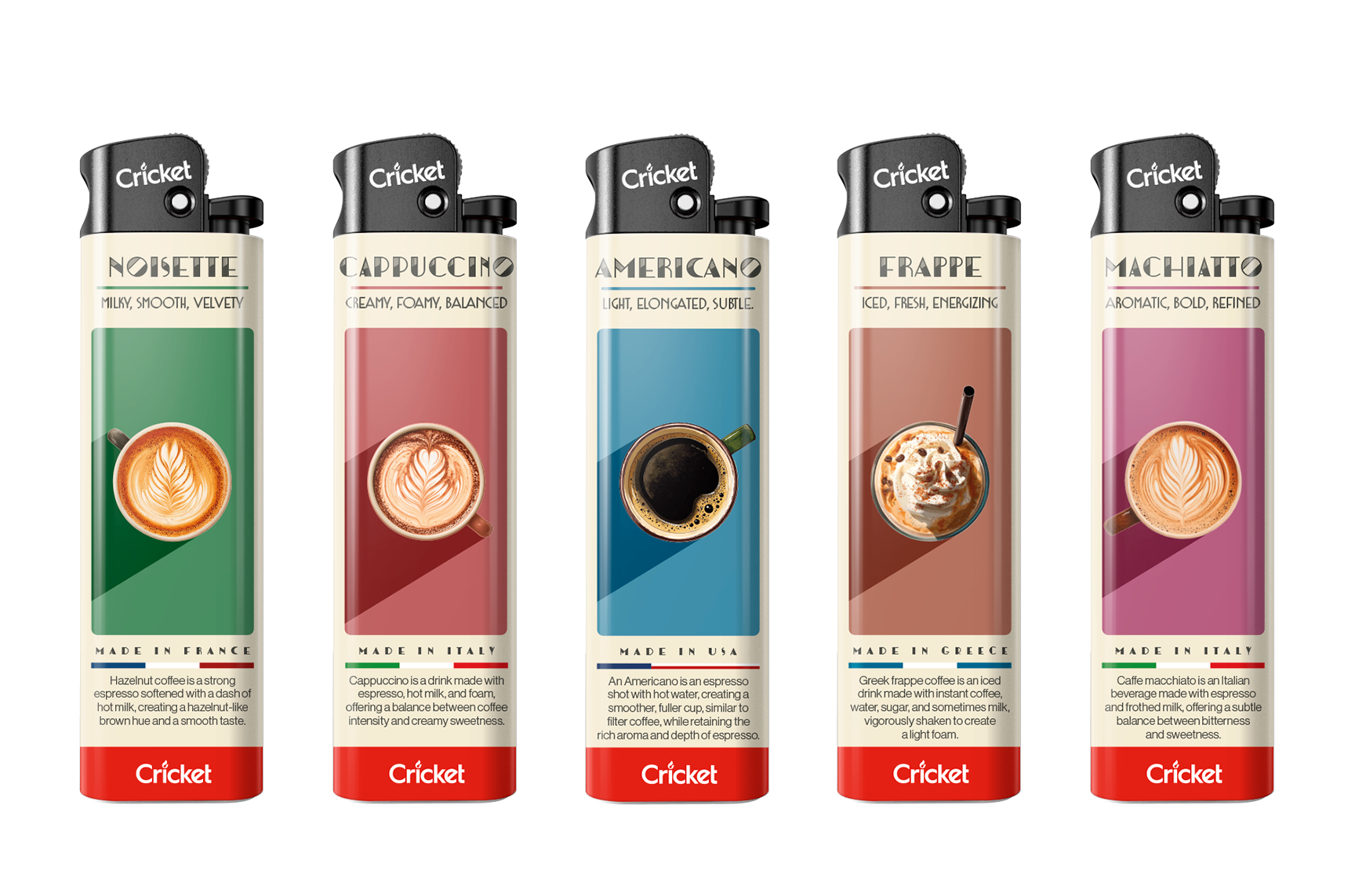 La collezione Pause Cafe propone cinque modelli ispirati al caffè e ricchi di personalità. Ognuno di essi strizza l'occhio alle origini del caffè e aggiunge un tocco giocoso ai momenti della giornata. Immaginateli come la vostra miscela preferita, trasformata in un oggetto da collezione pronto a rallegrare la vostra pausa.