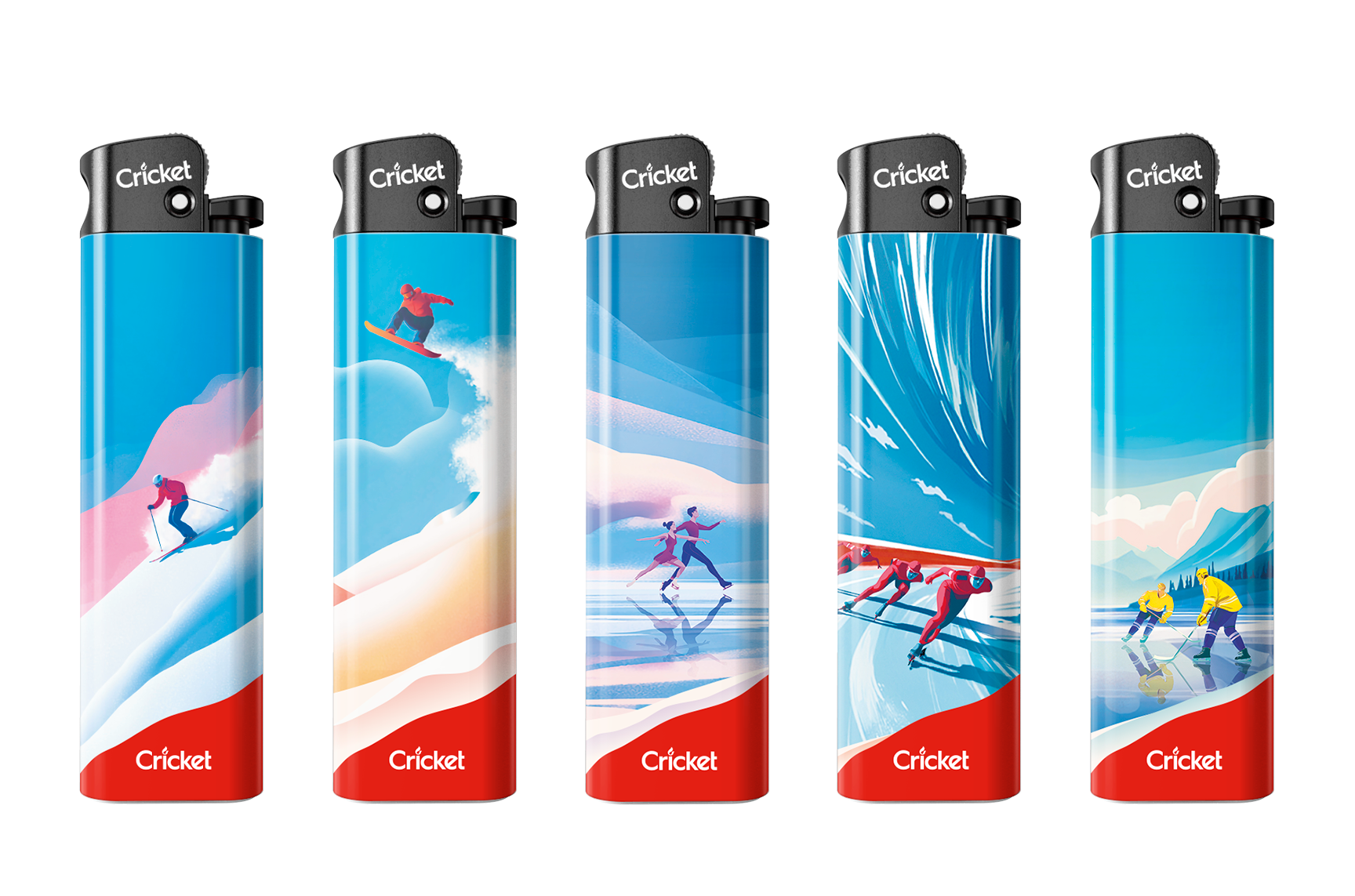 Frosted Games è una collezione a tema invernale ispirata alle Olimpiadi invernali del 2026. Ogni accendino cattura l'energia degli sport invernali e lo spirito della fiamma olimpica, tradotti in disegni nitidi e smerigliati che celebrano il movimento, la competizione e l'intensità della stagione fredda.