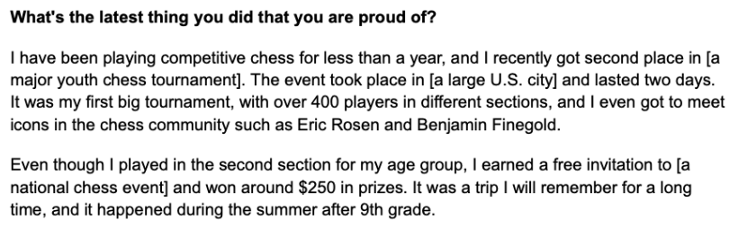 First example answer to "What's the latest thing you did that you are proud of?"