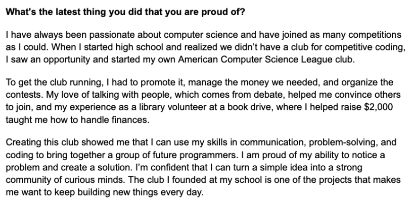 Example answer to "What's the latest thing you did that you are proud of?"