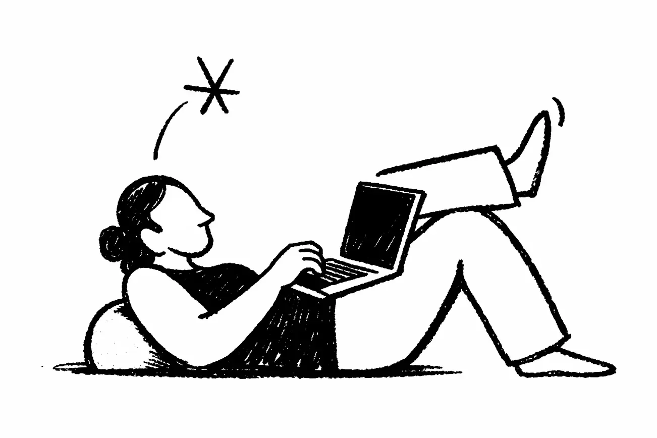 Illustration einer Person, die entspannt auf dem Rücken liegt, mit einem Laptop auf den Knien .