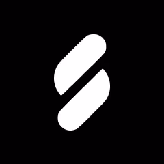 Abstract white S-shaped logo on a solid black background.