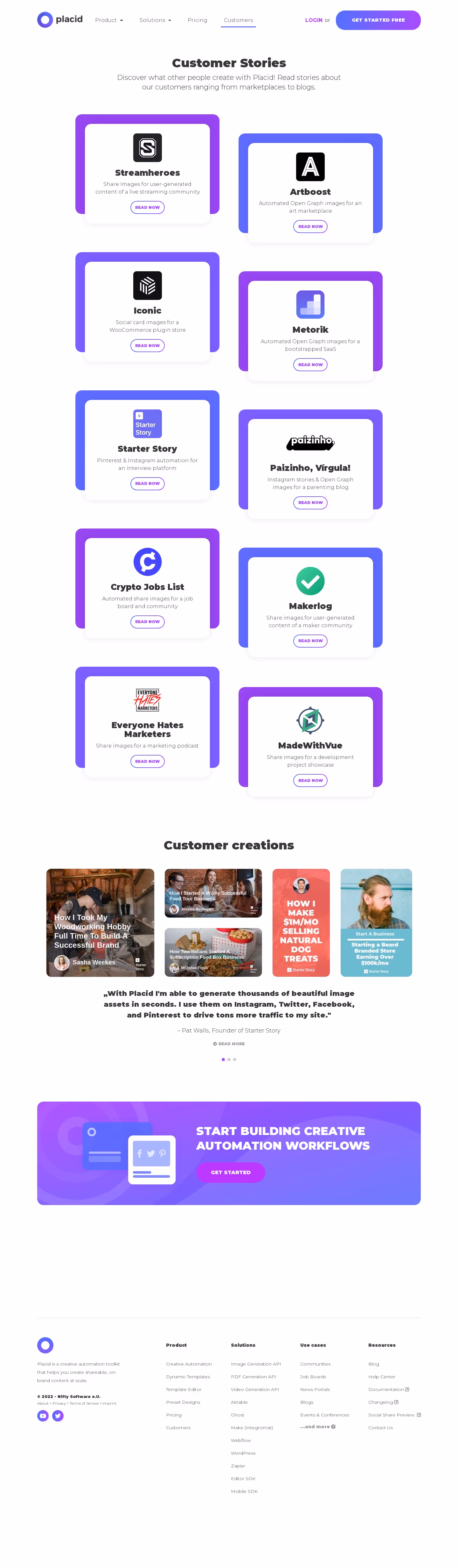 Placid Customers Page