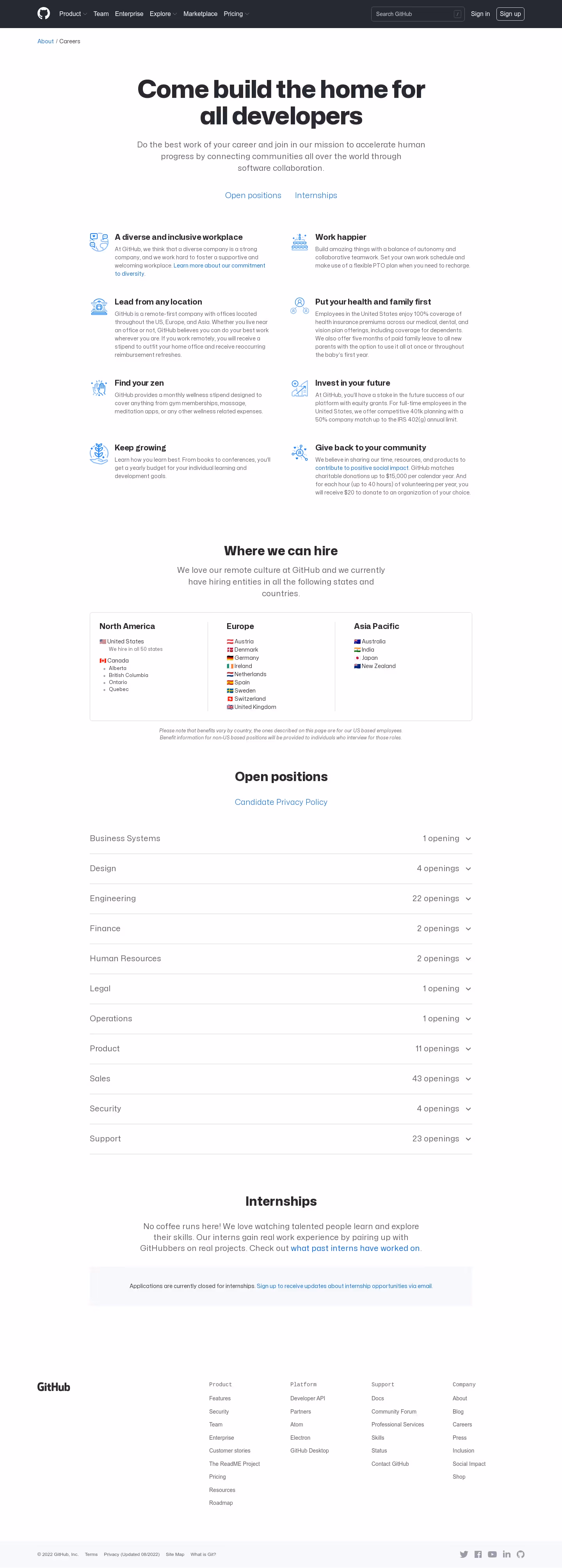 GitHub Careers Page