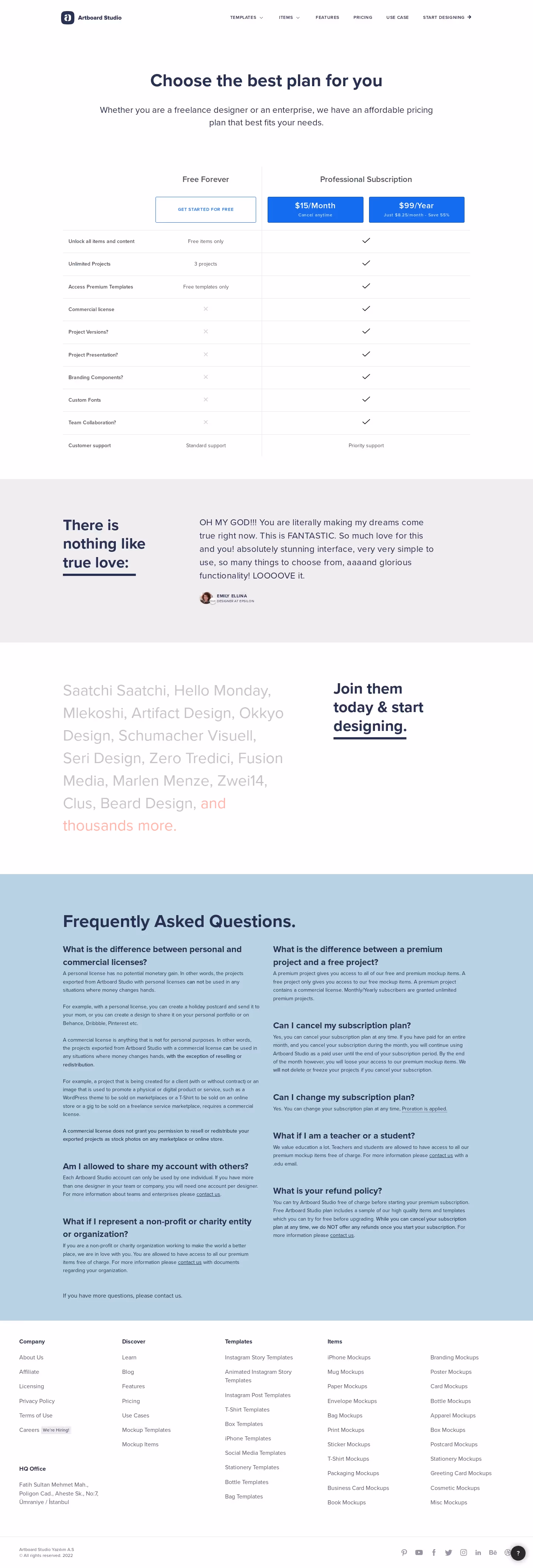 Artboard Studio Pricing Page