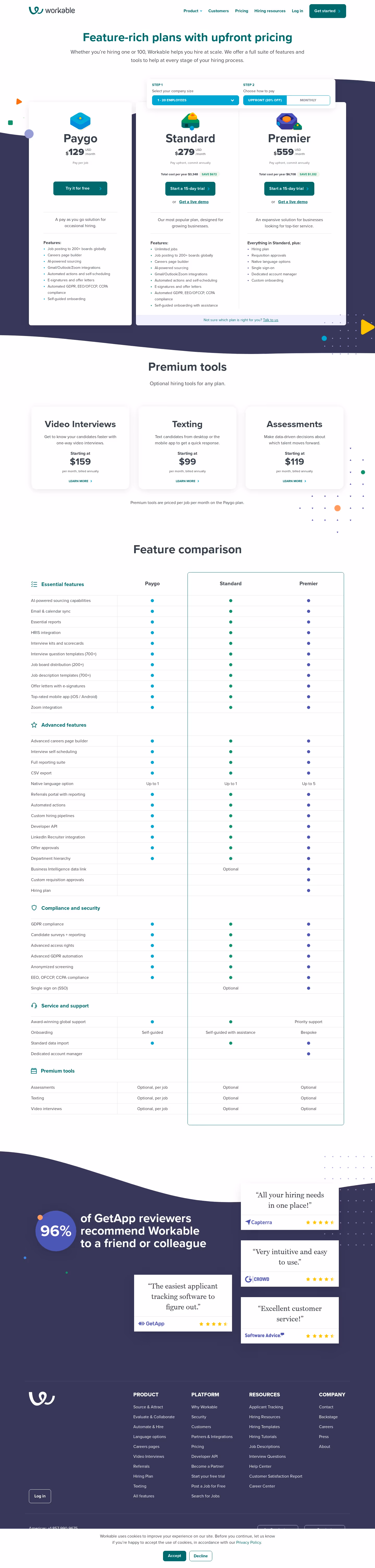 Workable Pricing Page