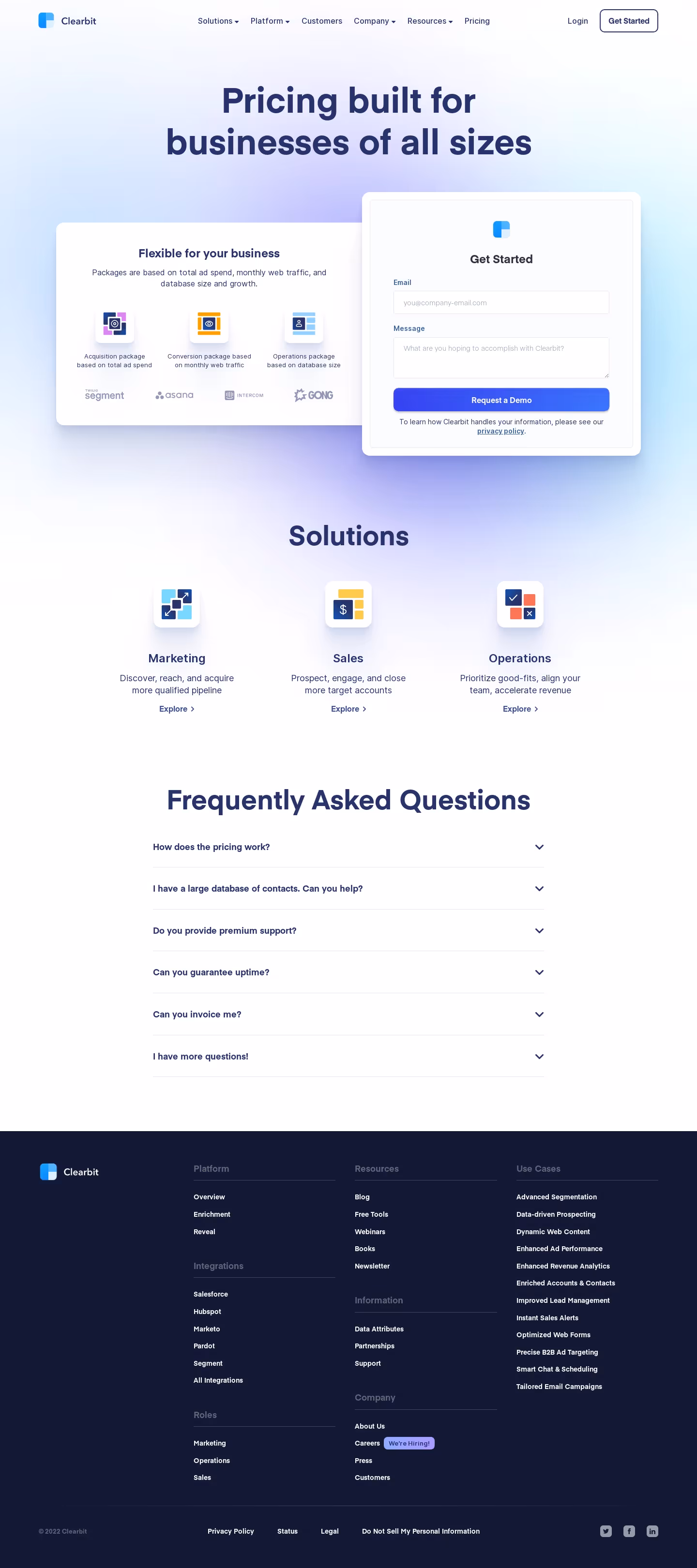 Clearbit Pricing Page