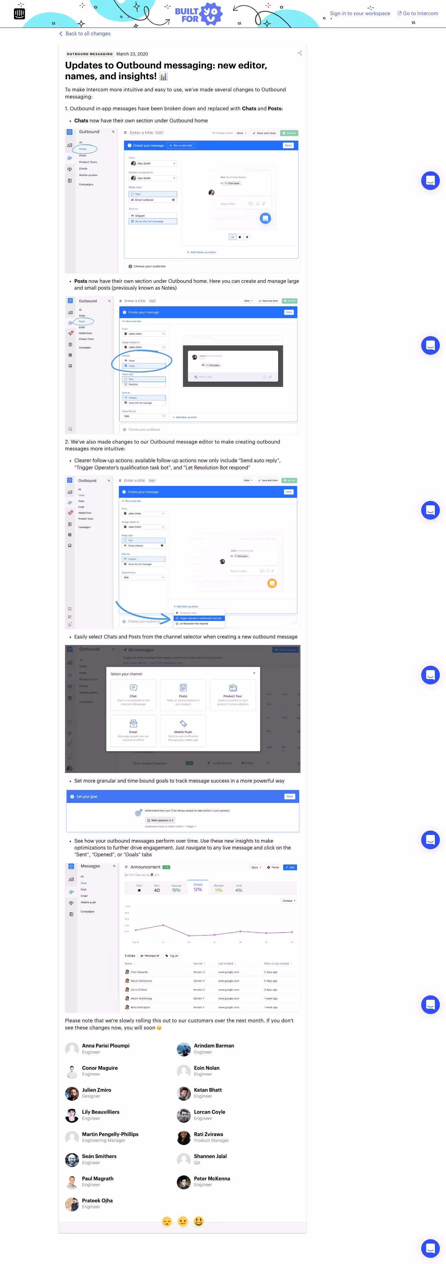 Intercom pdates to Outbound messaging: new editor, names, and insights! 📊