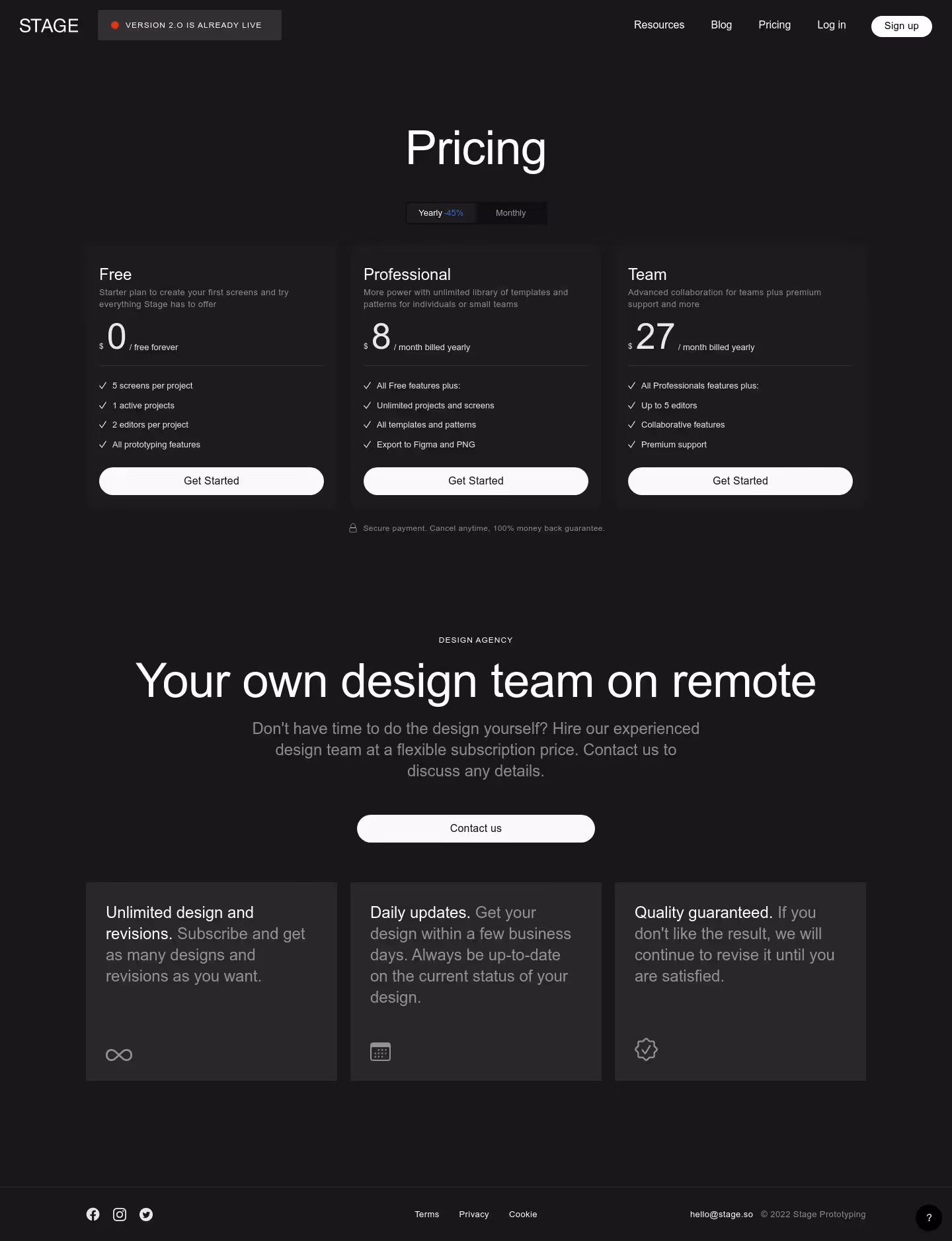 Stage Pricing Page